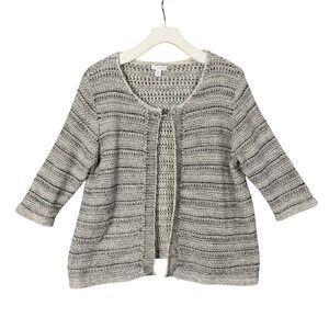 Pure Jill Womens SZ MP Open Front‎ Cardigan Sweater Knit Cotton 3/4 Sleeve Beige